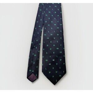 Vintage Finance Theme Necktie Navy Green Currency Symbols Legg Mason Promo